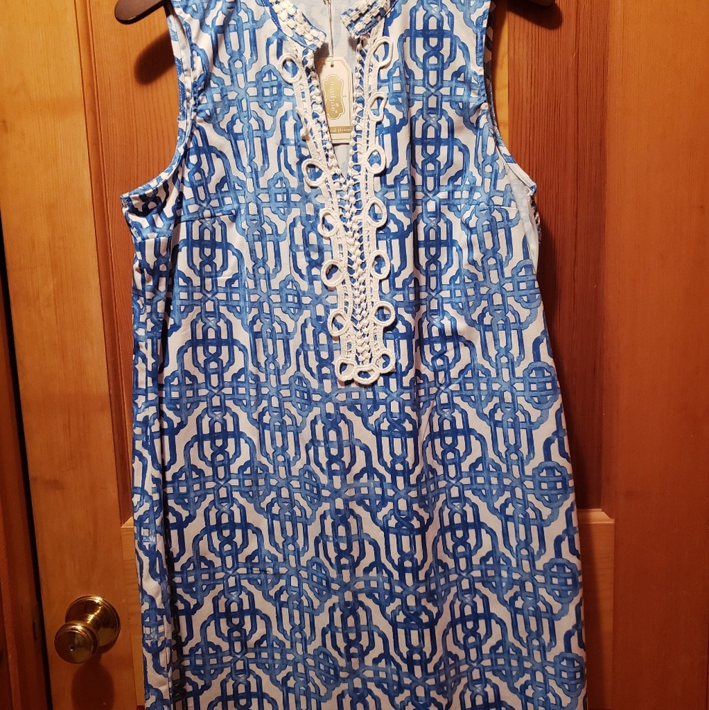 Blue and white dress